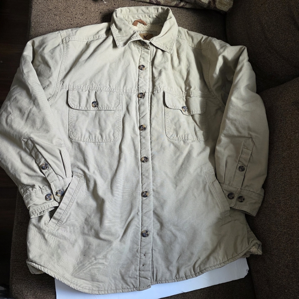 Men's Outdoor Life Sherpa Lined Canvas Jacket In Tan Color Size Large